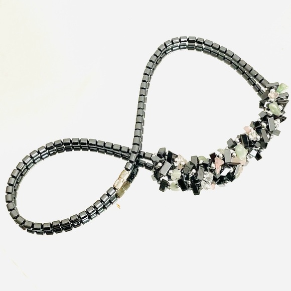 Hematite & Gemstone Chip Accented Small Collar Length Necklace - Picture 4 of 4